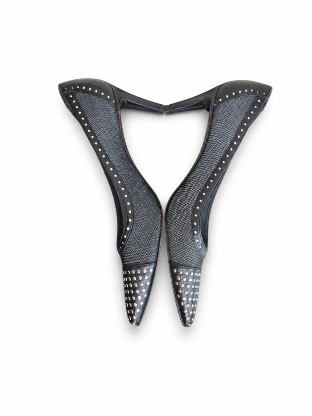 Stuart Weitzman Tipper Black Mesh Studded Pointed Toe Pumps Size 8M Rockstar